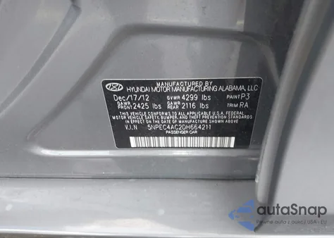 2013 Hyundai Sonata Se из США, поврежденный, VIN 5NPEC4AC2DH664211